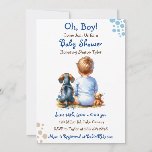 Baby Boy en zijn Dachshund Puppy Baby Shower Kaart (Voorkant)