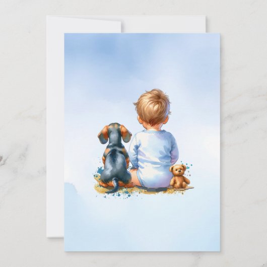 Baby Boy en zijn Dachshund Puppy Baby Shower Kaart (Achterkant)