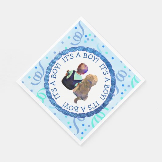 Baby Boy en zijn Dog Blue en Green Confetti Servet (Hoek)
