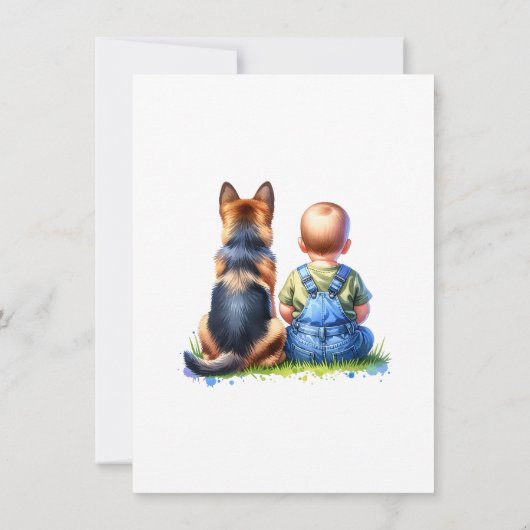 Baby Boy En Zijn Duitse Herder Puppy Baby shower Kaart (Achterkant)