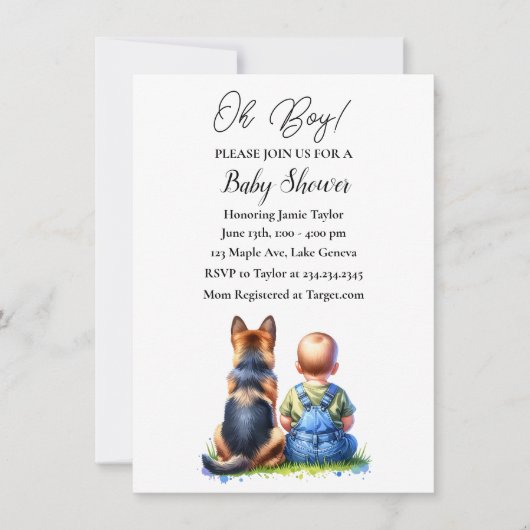 Baby Boy En Zijn Duitse Herder Puppy Baby shower Kaart (Voorkant)