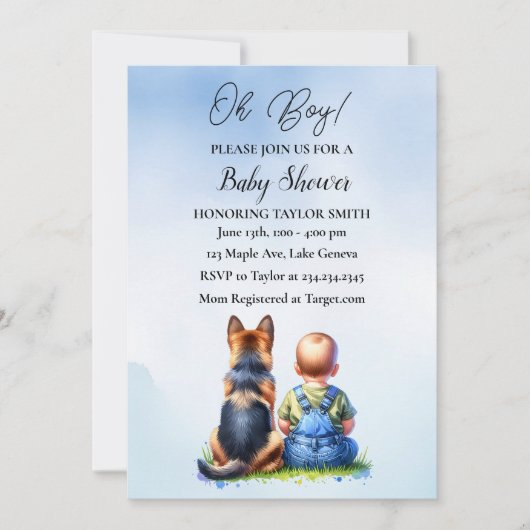 Baby Boy En Zijn Duitse Herder Puppy Baby shower Kaart (Voorkant)