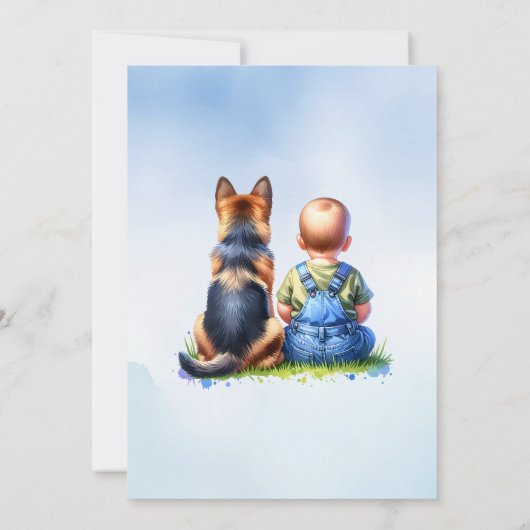 Baby Boy En Zijn Duitse Herder Puppy Baby shower Kaart (Achterkant)