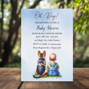 Baby Boy En Zijn Duitse Herder Puppy Baby shower Kaart