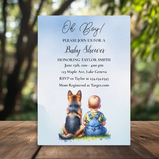 Baby Boy En Zijn Duitse Herder Puppy Baby shower Kaart
