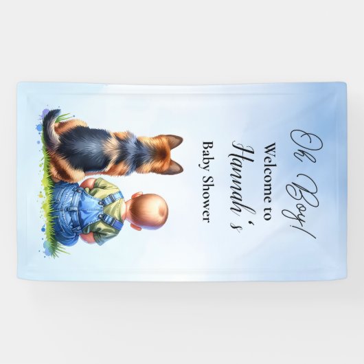 Baby Boy En Zijn Duitse Herder Puppy Baby shower Spandoek (Horizontaal)