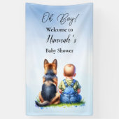 Baby Boy En Zijn Duitse Herder Puppy Baby shower Spandoek (Verticaal)