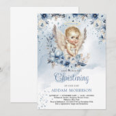 Baby boy engel en stoffige blauwe bloemenkrans kaart (Voorkant / Achterkant)