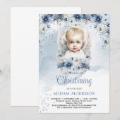 Baby boy engel en stoffige blauwe bloemenkrans kaart (Voorkant / Achterkant)