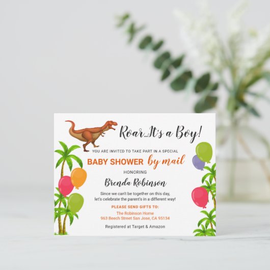 Baby Boy Feestcadeau Brullen Jungle Dinosaur Briefkaart (Staand voorkant)