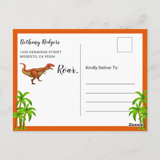 Baby Boy Feestcadeau Brullen Jungle Dinosaur Briefkaart (Achterkant)