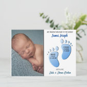 Baby Boy Feet Flat Aankondiging Kaart (Staand voorkant)