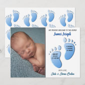 Baby Boy Feet Flat Aankondiging Kaart (Voorkant / Achterkant)