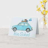 Baby Boy Fiat 500 Duits gefeliciteerd Kaart (Gele Bloem)