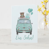 Baby Boy Fiat 500 Duits gefeliciteerd Kaart (Gele Bloem)