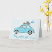 Baby Boy Fiat 500 Franse Gefeliciteerd Kaart (Gele Bloem)