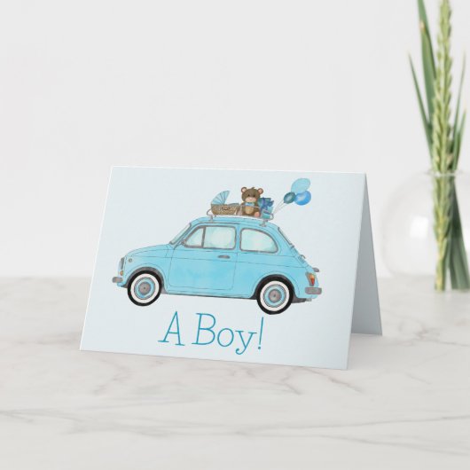 Baby Boy Fiat 500 Gefeliciteerd Kaart (Voorkant)