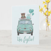 Baby Boy Fiat 500 Italiaans gefeliciteerd Kaart (Gele Bloem)