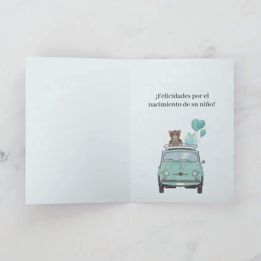 Baby Boy Fiat 500 Spaans Gefeliciteerd Kaart (Binnen)