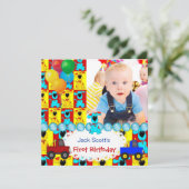 Baby Boy First Birthday 1st Colorful Puppy dogs Kaart (Staand voorkant)