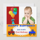Baby Boy First Birthday 1st Colorful Puppy Trucks Kaart (Voorkant)