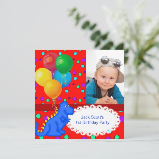 Baby Boy First Birthday 1st Dinosaur Kaart (Staand voorkant)