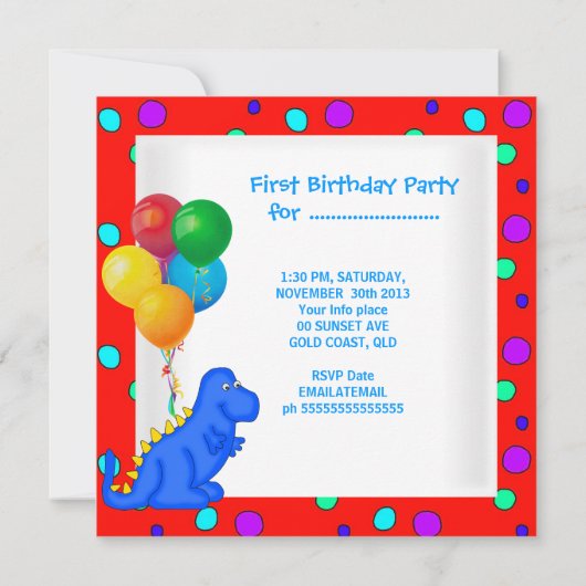 Baby Boy First Birthday 1st Dinosaur Kaart (Achterkant)