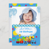 Baby Boy First Birthday 1st Train Blue Kaart (Voorkant / Achterkant)
