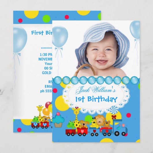 Baby Boy First Birthday 1st Train Blue Kaart (Voorkant / Achterkant)