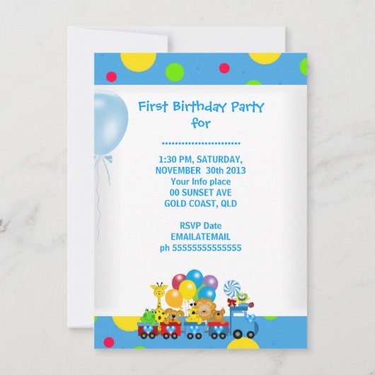 Baby Boy First Birthday 1st Train Blue Kaart (Achterkant)