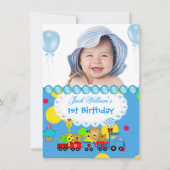 Baby Boy First Birthday 1st Train Blue Kaart (Voorkant)