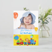 Baby Boy First Birthday 1st Train Blue Yellow Kaart (Staand voorkant)