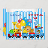 Baby Boy First Birthday 1st Train Foto Animals Kaart (Voorkant / Achterkant)