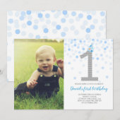 Baby Boy First Birthday Blue Confetti Foto Kaart (Voorkant / Achterkant)