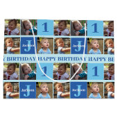 Baby Boy First Birthday Cute Blue Photo Collage Groot Cadeauzakje (Achterkant)