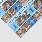 Baby Boy First Birthday Cute Blue Photo Collage Tissuepapier (Detail)