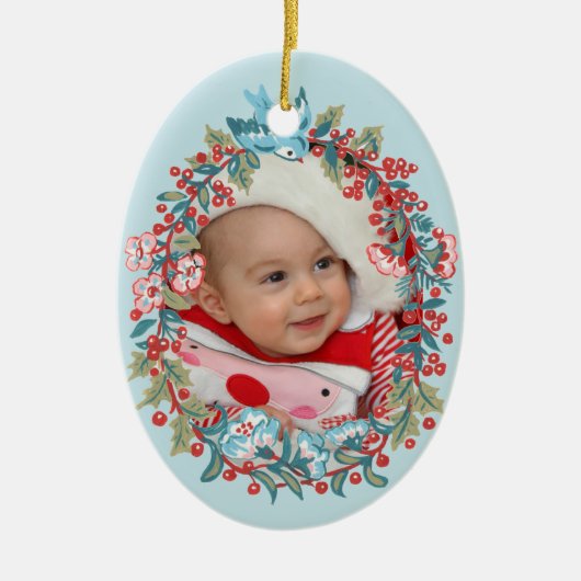 Baby Boy First Christmas 1st Cute Pastel Blue Keramisch Ornament (Voorkant)