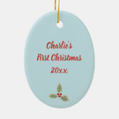 Baby Boy First Christmas 1st Cute Pastel Blue Keramisch Ornament (Achterkant)