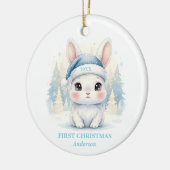 Baby Boy First Christmas Blue Bunny Photo Keramisch Ornament (Links)