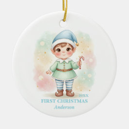 Baby Boy First Christmas Blue Elf Photo Keramisch Ornament