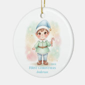 Baby Boy First Christmas Blue Elf Photo Keramisch Ornament (Links)