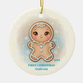 Baby Boy First Christmas Blue Gingerbread Photo Keramisch Ornament