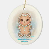 Baby Boy First Christmas Blue Gingerbread Photo Keramisch Ornament (Links)
