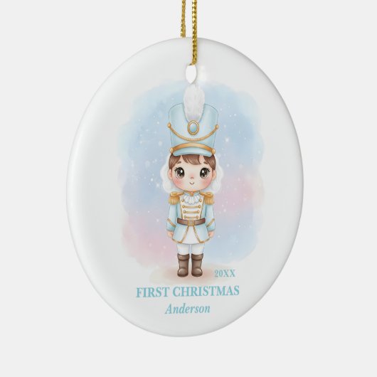 Baby Boy First Christmas Blue Nutcracker Photo Keramisch Ornament (Rechts)