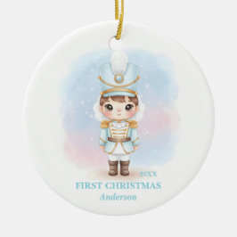 Baby Boy First Christmas Blue Nutcracker Photo Keramisch Ornament