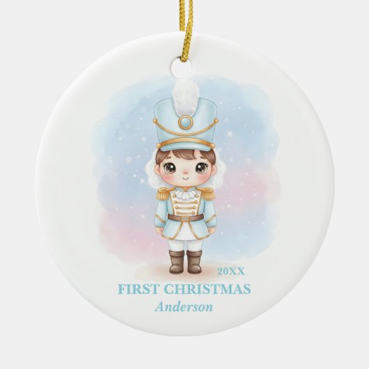 Baby Boy First Christmas Blue Nutcracker Photo Keramisch Ornament (Voorkant)