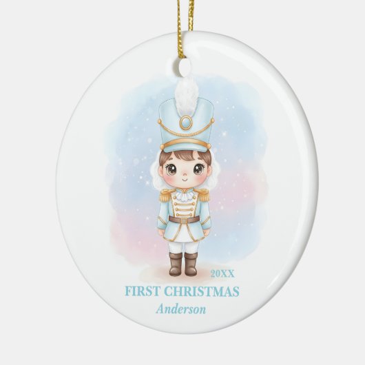 Baby Boy First Christmas Blue Nutcracker Photo Keramisch Ornament (Links)