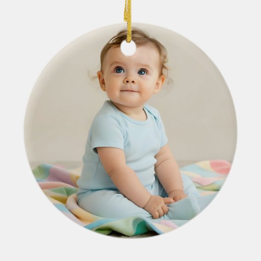 Baby Boy First Christmas Blue Nutcracker Photo Keramisch Ornament (Achterkant)