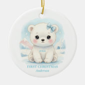 Baby Boy First Christmas Blue Polar Bear Photo Keramisch Ornament (Voorkant)