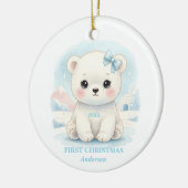 Baby Boy First Christmas Blue Polar Bear Photo Keramisch Ornament (Links)